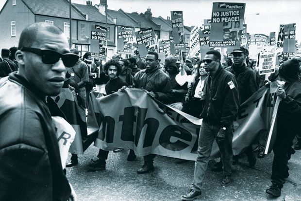 Black, Asian and white demonstrators demonstrate against racism and fascism after racist murders and the election of a British National Party (BNP) councillor in east London, March 1993