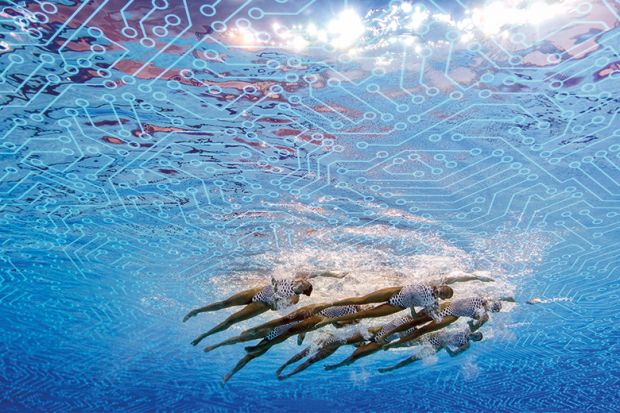 Synchronised swimmers and digital connections composite