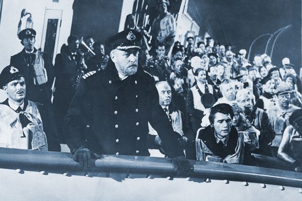 Film still from “Titanic” 1953. To illustrate debt levels threatening to capsize the personal finances of graduates.