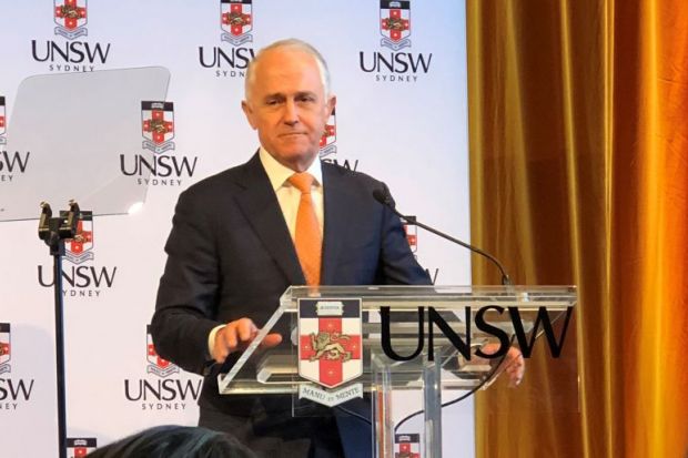Australian prime minister Malcolm Turnbull at the University of NSW, 7-8-18