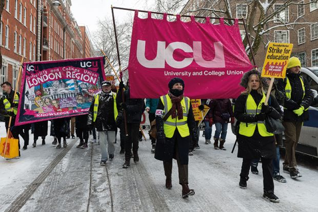 University and College Union members demonstrate during pensions row