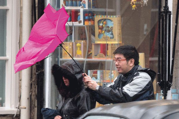Umbrella blown inside-out