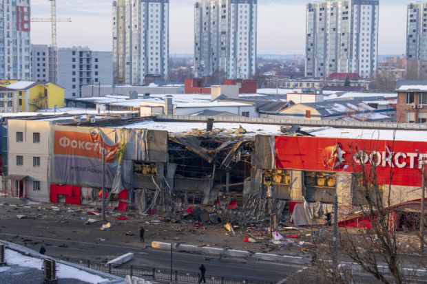 View of the store after the Russian bombing on March 15, 2022 in Kharkiv, Ukraine.