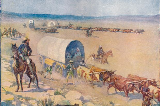 “The Bullock-Waggons Wound Slowly over the Billowy Plains” by Joseph Ratcliffe Skelton illustrating review of “The World Turned Inside Out: Settler Colonialism as a Political Idea” by Lorenzo Veracini