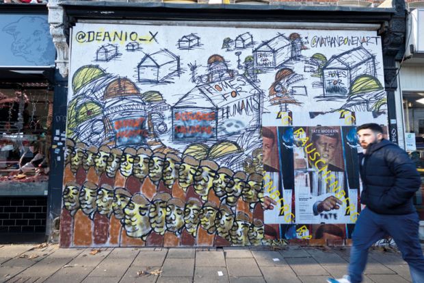 Street art of Refuge migration in East Dulwich to illustrate 