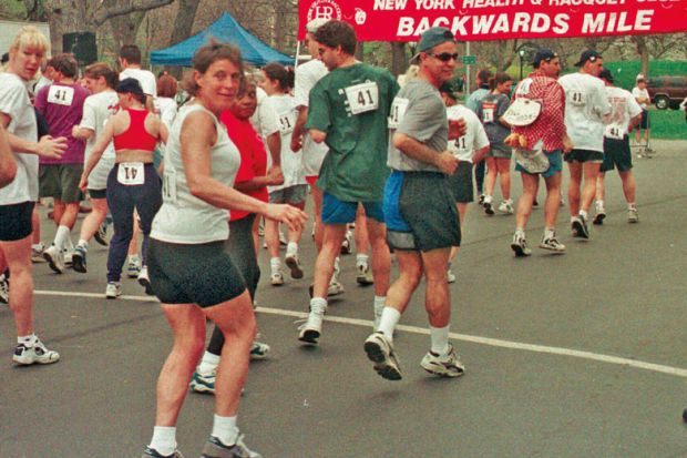Runners leave the starting line in the New York Health & Racquet Club Backwards Mile race in New York to illustrate Standardised testing bounceback alarms critics