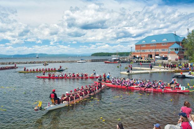 Dragon Boat races on Lake Champlain in Burlington, Vermont to illustrate Out-of-state student fees grab hits new high in US