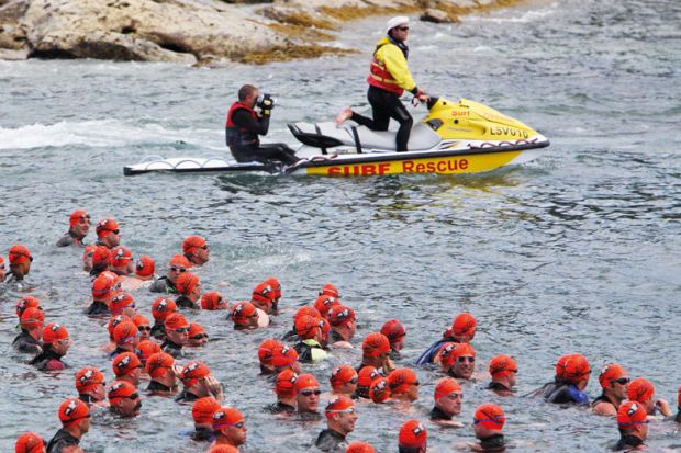 The annual Pier to Pub open water swimming race in Lorne. Victoria  Australia to illustrate Australian accord’s challenge: boost enrolments in sceptical era