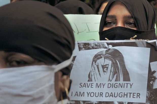Protesters gathered during a protest against caste based sexual violence happening in different parts of the country to illustrate Indian sexual harassment panels face ‘many limitations’