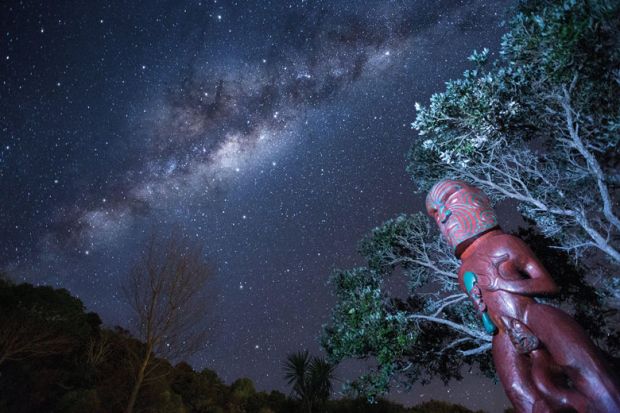 A Maori carving under the Milky Way at Omaha, New Zealand to illustrate Academics investigated over Ma¯ori knowledge letter