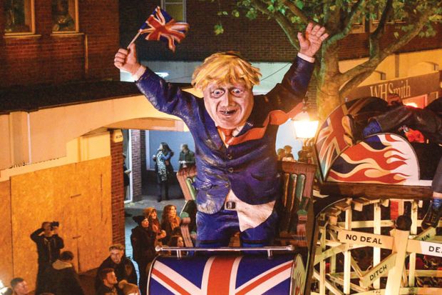Model of Boris Johnson paraded through the streets during traditional Bonfire Night celebrations as a metaphor for In his explosive evidence to a parliamentary committee