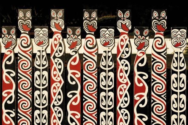 Maori painting on fence, Rotorua to illustrate Does the teachi ng of indigenous   knowledge need   to be examined?