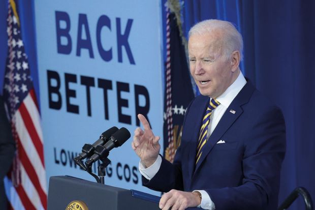  President Joe Biden speaks to illustrate US universities fight potential Biden move on drug patents