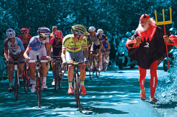 Man dressed as a devil along side cyclists at the Tour de France to illustrate A devil’s advocate  in every lab would  drive better science