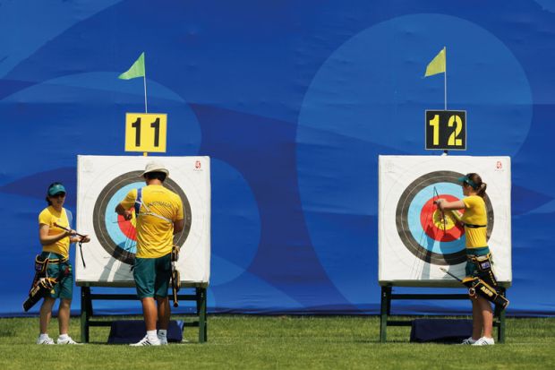  Australia team withdraw their arrows from the targets to illustrate Access targets ‘need rigorous research’
