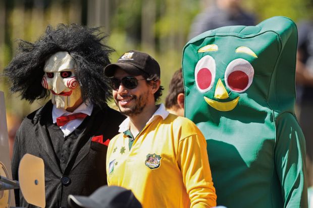 Fans in fancy dress at Rugby Sevens at Adelaide Oval to illustrate Visa fraud fears for Australian sector