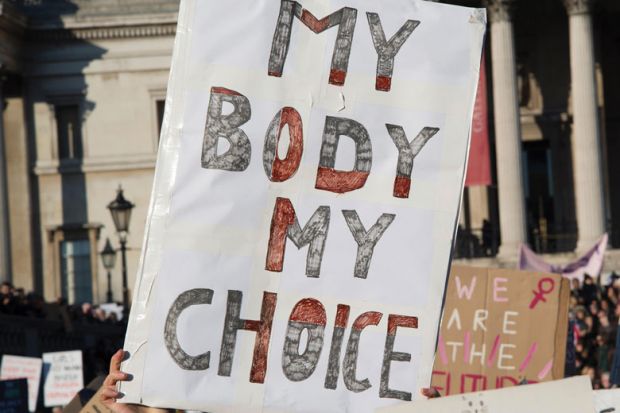 Women's March on London. Banner reading 'My body my choice'.