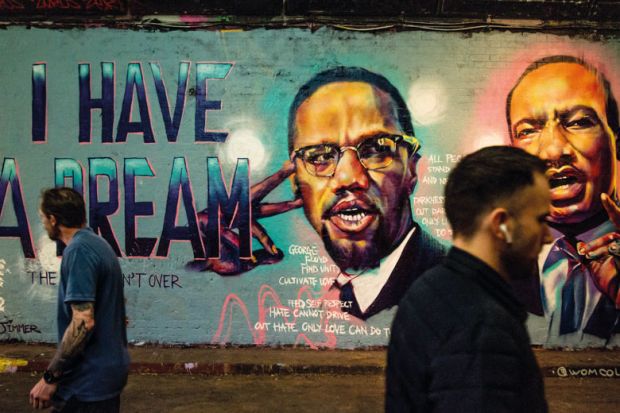  Mural of Malcom X and Martin Lurther King paying tribute to George Floyd to illustrate ‘Race’ absent from UKRI diversity paper