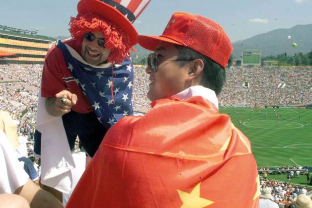 US and China fans talking at the start of the Women's World Cup final to illustrate NSF seeks to tackle foreign partnership fears