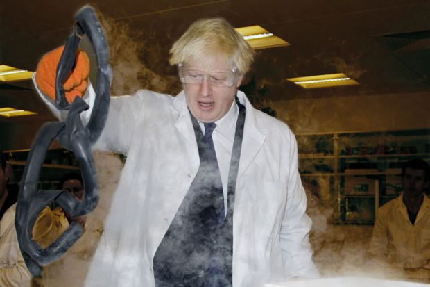 Boris Johnson wearing white coats and goggles