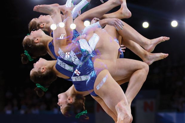 multiple exposure in camera of Nicole Mawhinney of Northern Irelandcompetes on the Beam during the Women's Gymnastics Artistic Team Final to illustrate European university alliance seeks merger