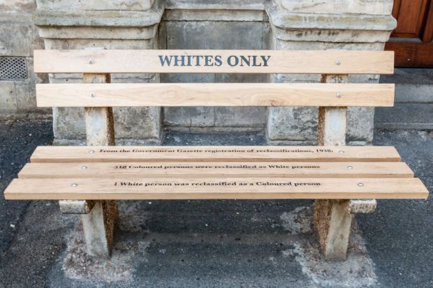 Whites only - reconstructed apartheid bench in Cape Town