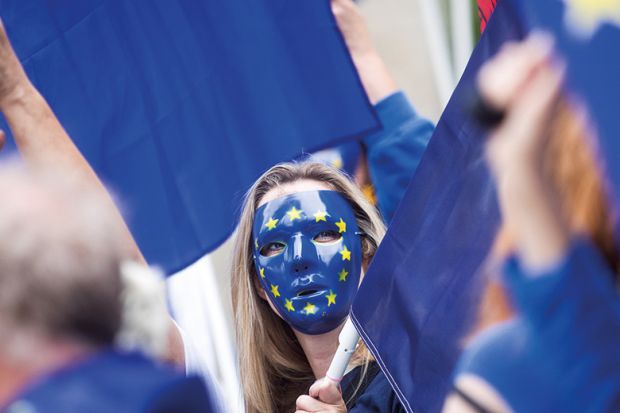 Woman in EU mask