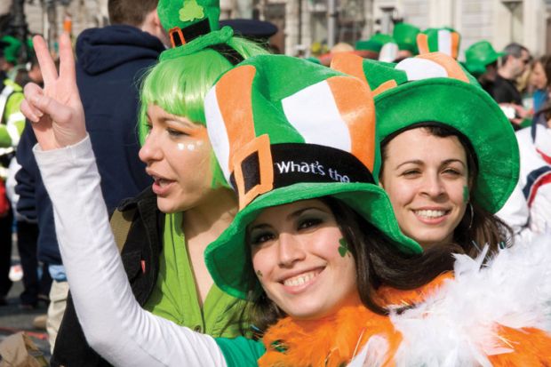 Women celebrating Saint Patrick's Day, Ireland Women celebrating Saint Patrick's Day, Ireland