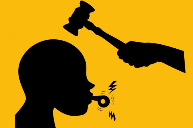 Illustration of person blowing a whistle with someone holding a gavel above his head to illustrate Science whistleblowers need better support – and I should know
