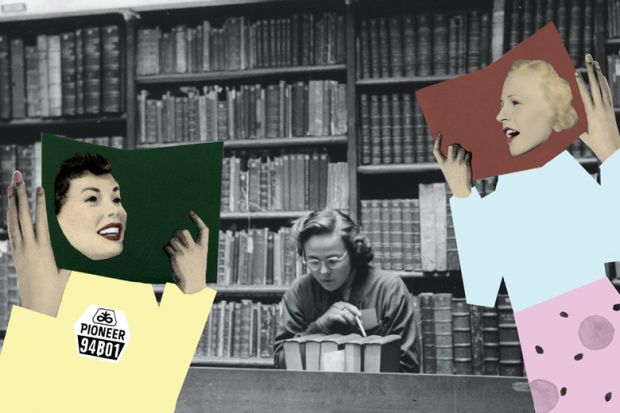 Young female student reading and studying in library Young female student reading and studying in library