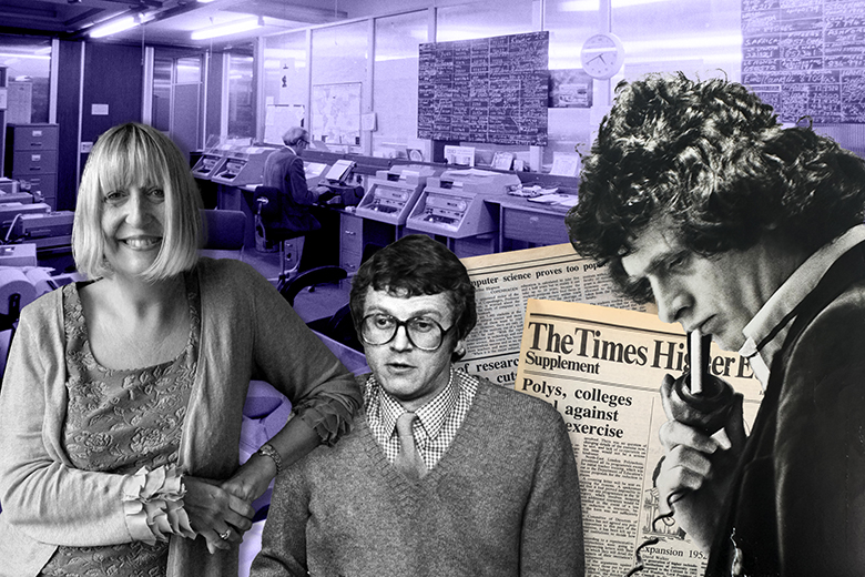Montage of Lynne Truss (left), Stephen Pile (centre) and Laurie Taylor (right) with newspaper offices in Gray’s Inn Road and pages from The THES. Montage of Lynne Truss (left), Stephen Pile (centre) and Laurie Taylor (right) with newspaper offices in Gray’s Inn Road and pages from The THES.