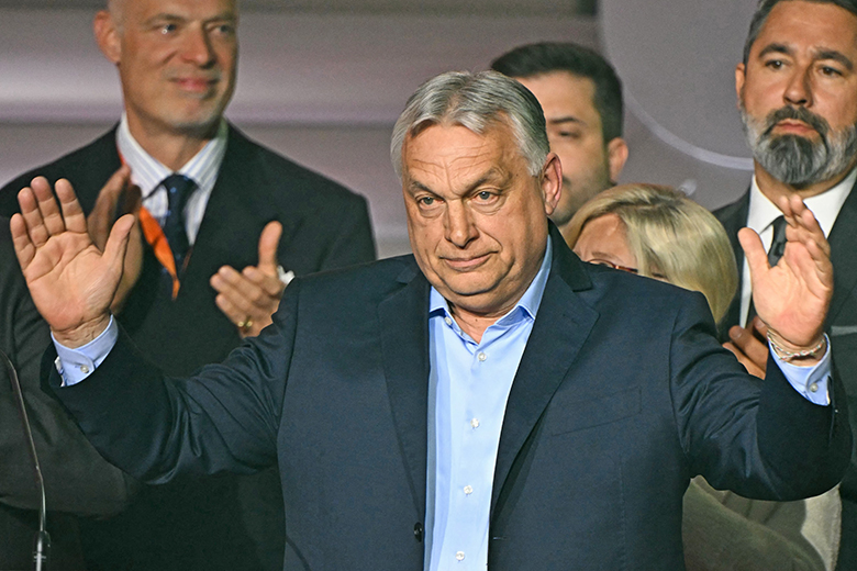 Hungarian prime minister Viktor Orbán waves to supporters at the Balna Centre in Budapest during Hungary’s general election on 12 April 2026. Nationalist Viktor Orbán, who has ruled Hungary for 16 years, conceded defeat to conservative Péter Magyar.