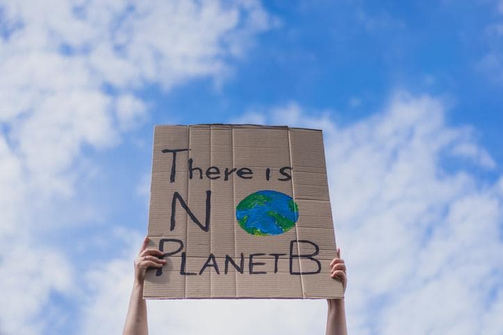 A sign protesting climate change