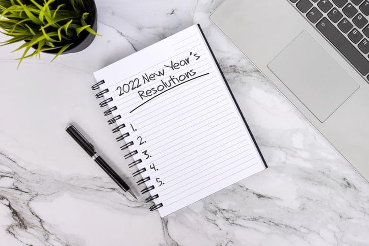 Notebook with 2022 New Year's Resolution list