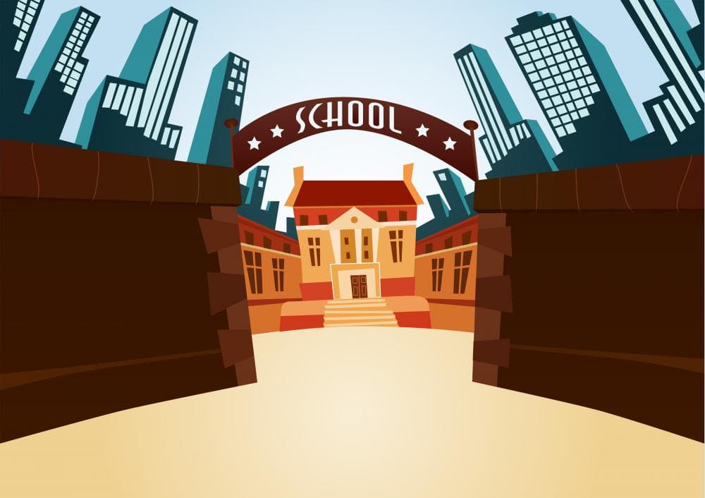 Illustration of school gates