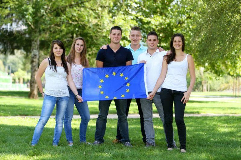Students with EU flag