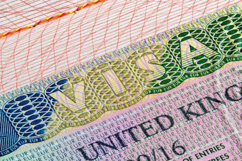 Close-up of United Kingdom (UK) visa
