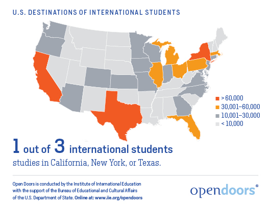 map: International students in USA